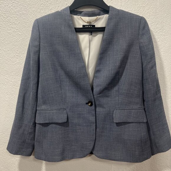 Dkny Jackets & Blazers - DKNY Blazer Women 12Blue Jacket Coat‎ Career Preppy One Button Lined NEW